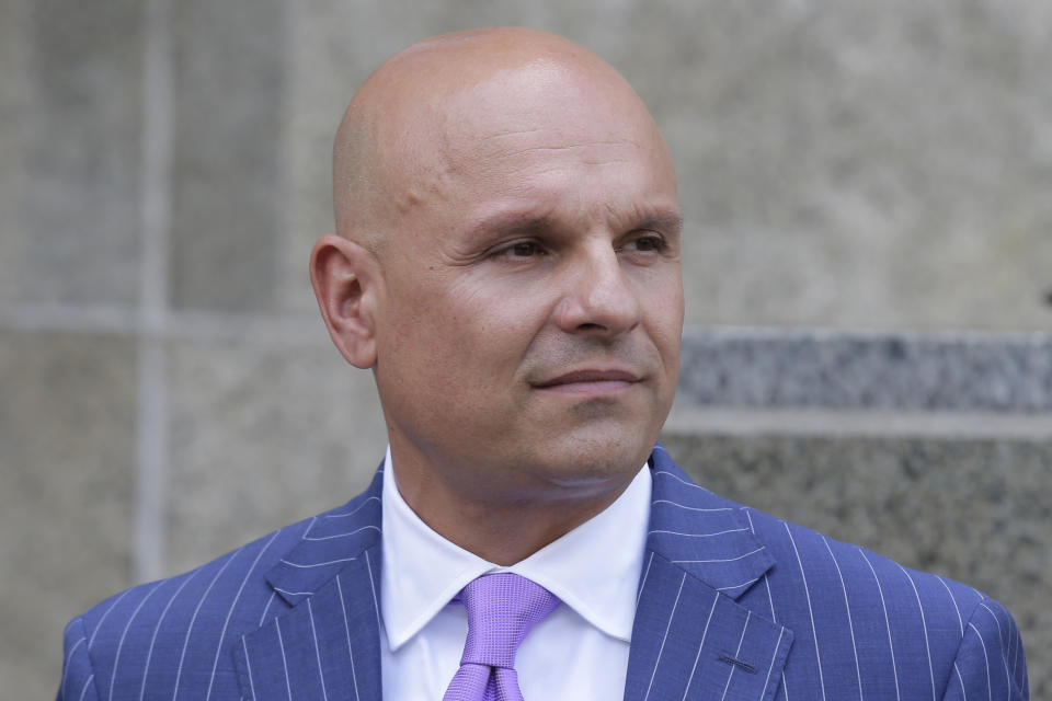 Attorney Arthur Aidala, one of the lawyers representing former movie mogul Harvey Weinstein, stands in front of State Supreme Court following a hearing related to Weinstein's sexual assault case, Thursday, July 11, 2019, in New York. (AP Photo/Seth Wenig)