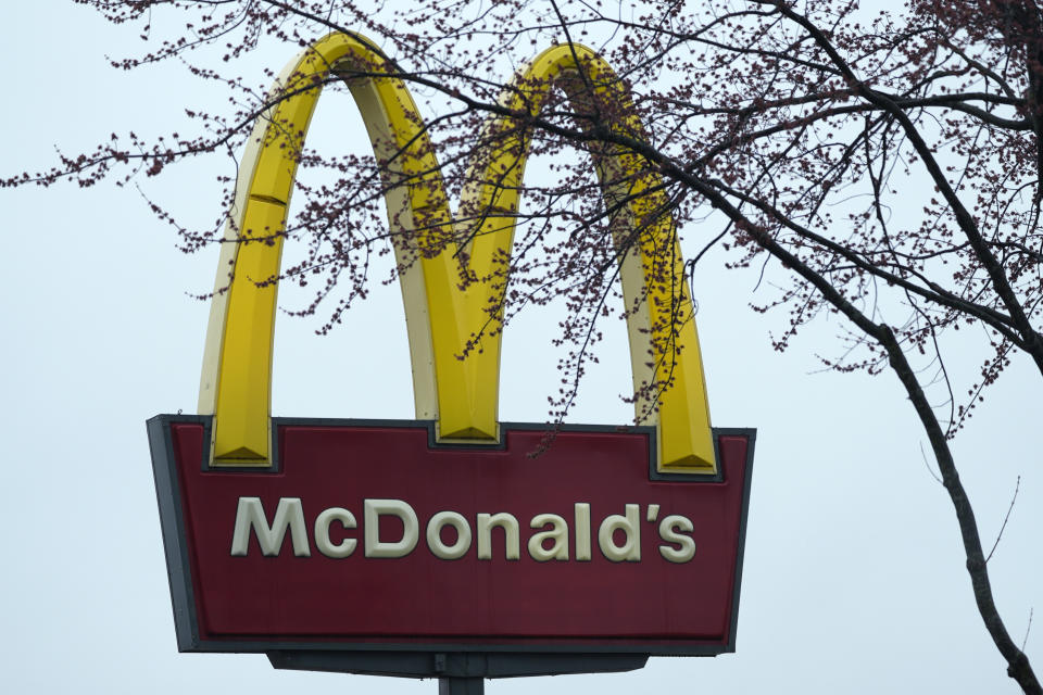 McDonald's sign is seen in Wheeling, Ill., Thursday, March 14, 2024. System failures at McDonald's were reported worldwide Friday, shuttering some restaurants for hours and leading to social media complaints from customers, in what the fast food chain called a “technology outage” that was being fixed. (AP Photo/Nam Y. Huh)