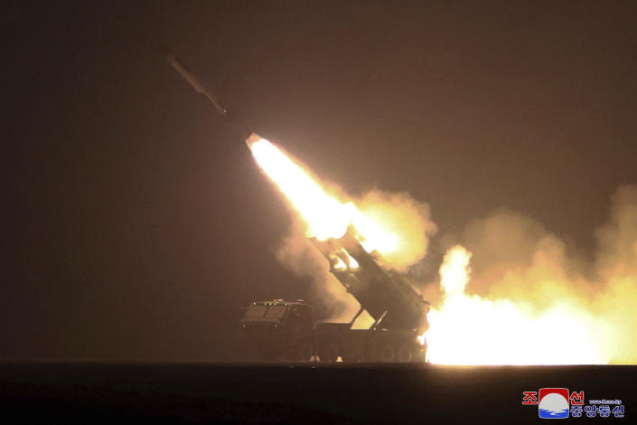 This photo provided by the North Korean government shows what it says is a launching drill of a cruise missile at an undisclosed location in North Korea on early Thursday, Feb. 23, 2023. Independent journalists were not given access to cover the event depicted in this image distributed by the North Korean government. The content of this image is as provided and cannot be independently verified. Korean language watermark on image as provided by source reads: "KCNA" which is the abbreviation for Korean Central News Agency. (Korean Central News Agency/Korea News Service via AP)