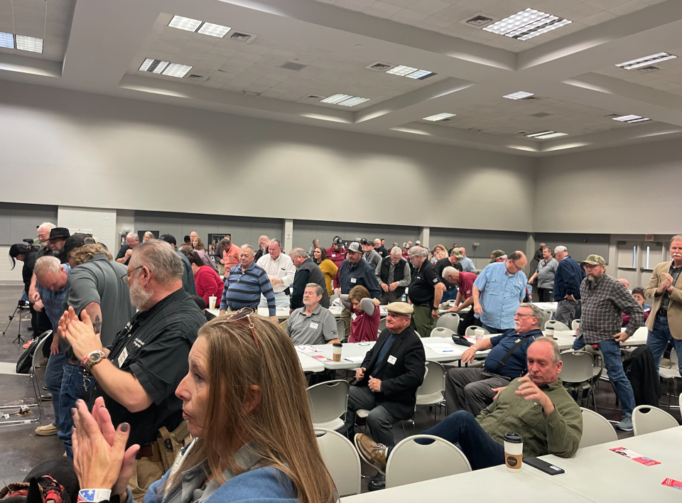 The crowd gives a standing ovation following one of the speakers during the BamaCarry statewide convention on Saturday in Jasper (Ryan Phillips, Patch.com)