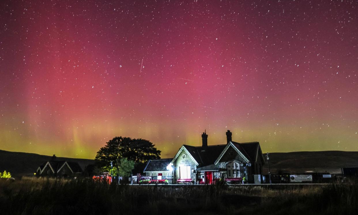 <span>The northern lights near Ribblehead Viaduct in North Yorkshire on Thursday night.</span><span>Photograph: Imago/Mark Cosgrove/News Images/Avalon</span>