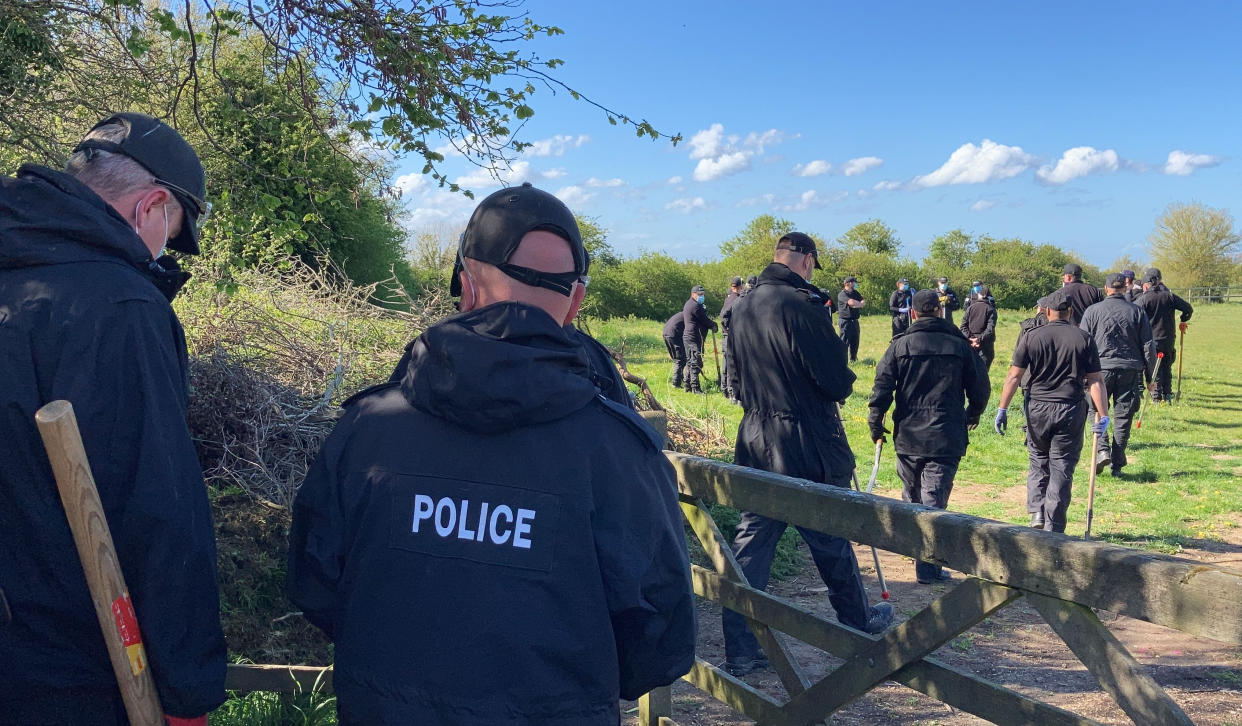 Police officers searching a field off Ratling Road in Aylesham, Kent, as the murder investigation into the death of PCSO Julia James continues. Picture date: Monday May 10, 2021.