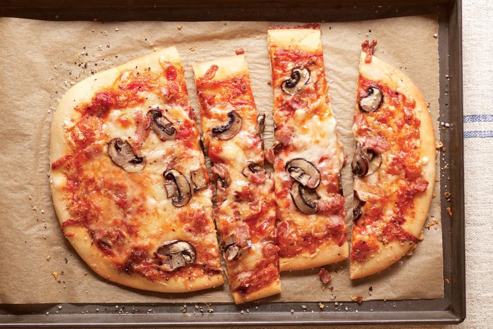 Three-Cheese Pizza with Pancetta and Mushrooms