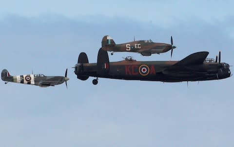  Lancaster bomber, a Spitfire and a Hurricane - Credit: Peter Byrne/PA