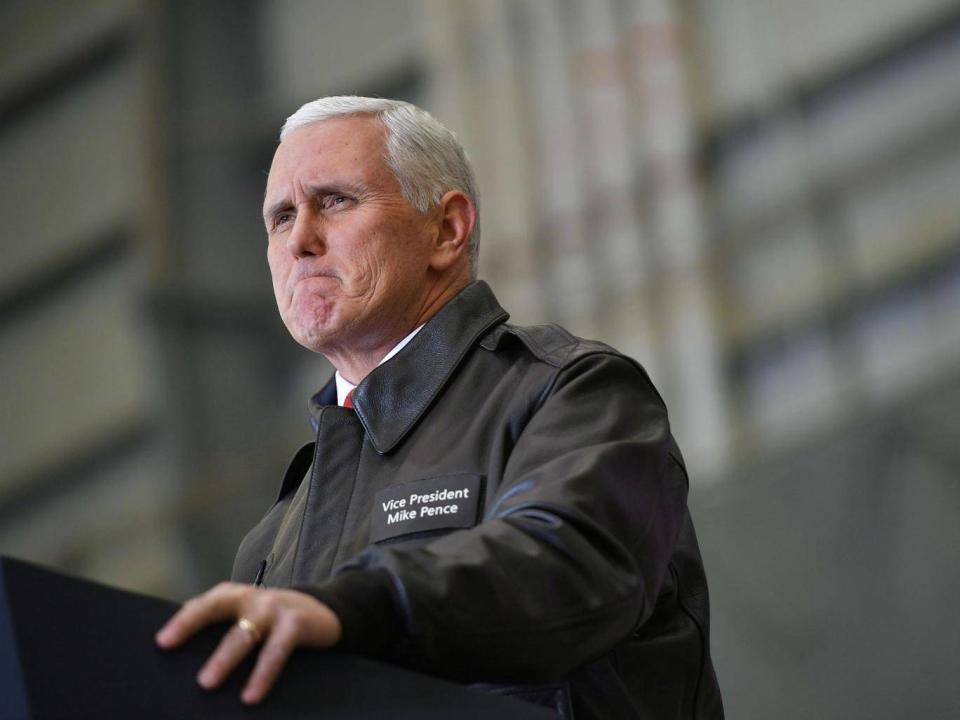 Mike Pence speaks to troops in a hangar at Bagram Air Field in Afghanistan (REUTERS/Mandel Ngan/Pool)