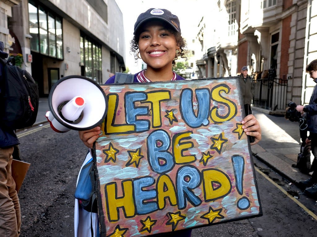 A protester on a rally for a second EU referendum in October 2019  (Angela Christofilou/The Independent)