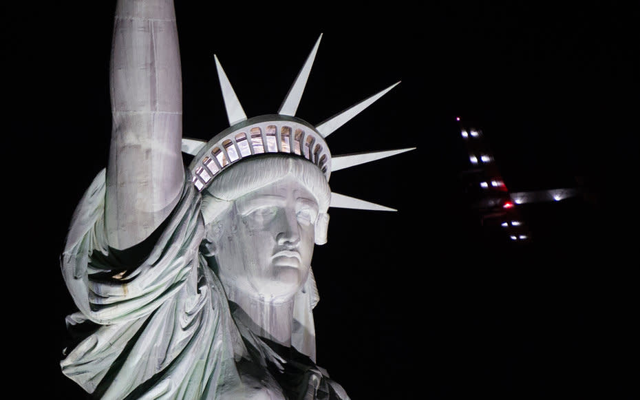 Solar Impulse made two passes over the Statue of Liberty, in New York City.