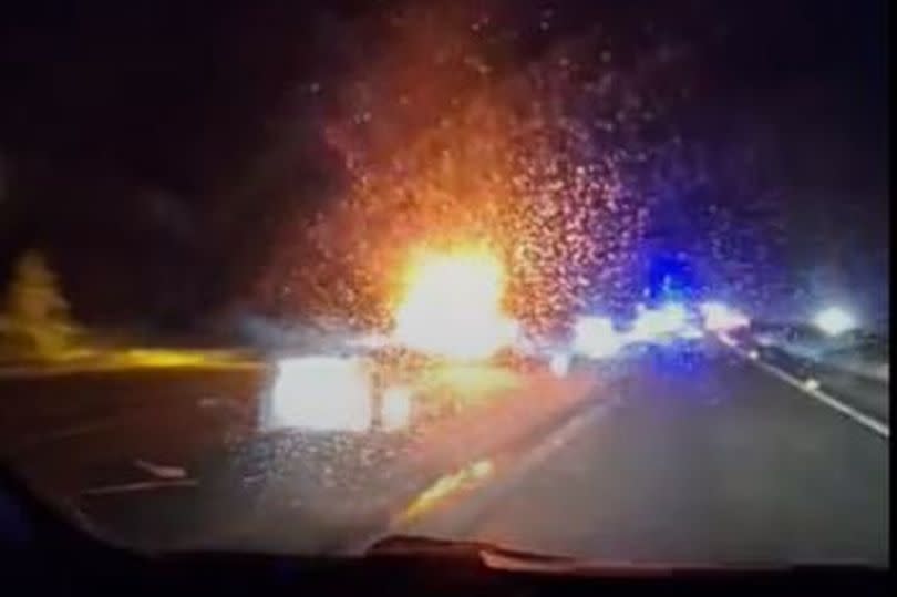 Police vehicles at the scene of the lorry crash