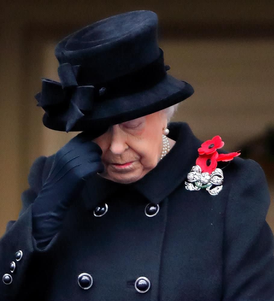 She watched as her son, Prince Charles laid a wreath to remember fallen soldiers. Photo: Getty Images