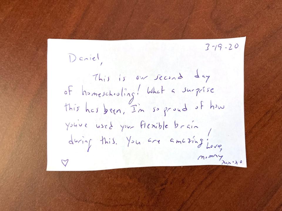handwritten note from a mom to her son