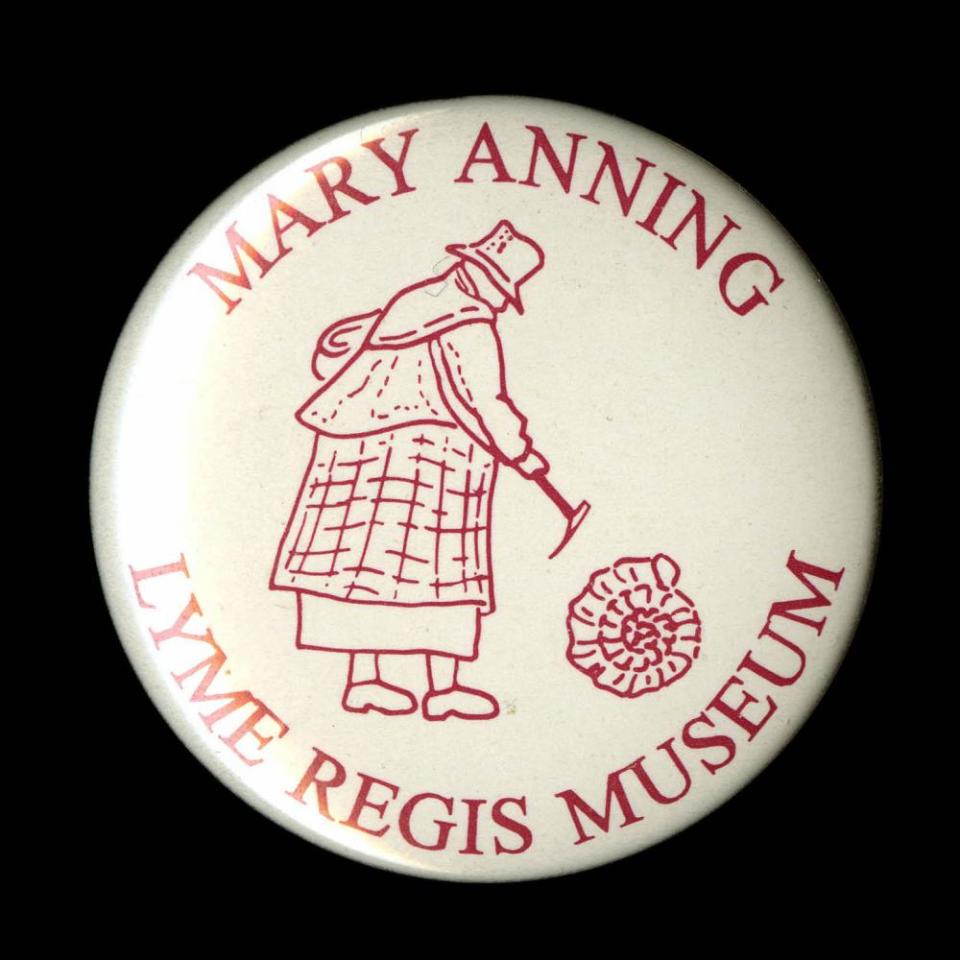 A souvenir badge from Dorset bearing the name of the female geologist Mary Anning.