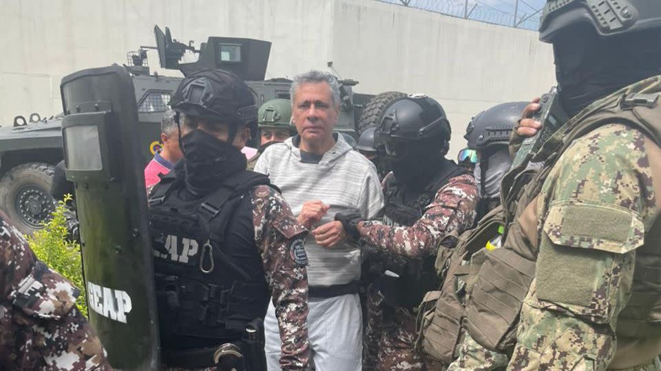 Police detain Glas in Quito, Ecuador on April 6. - National Police of Ecuador/Handout/Anadolu/Getty Images