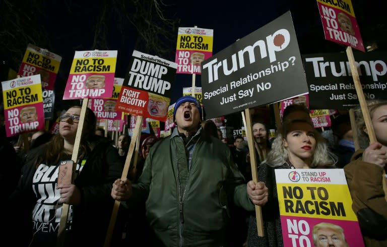 Demonstrators held a mass protest outside the US embassy in London on January 20, to coincide with the inauguration of Donald Trump as the 45th president of the United States