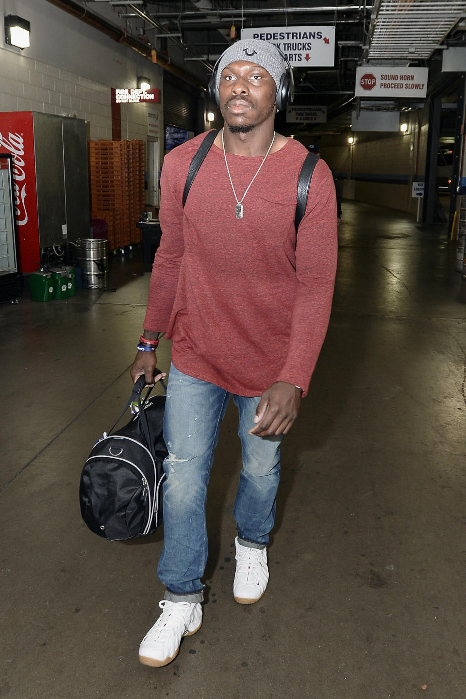 FILE- Atlanta Falcons defensive back Phillip Adams arrives for an NFL football game against the Tennessee Titans on Oct. 25, 2015, in Nashville, Tenn. The father of the former NFL player who fatally shot six people before killing himself two years ago filed a lawsuit March 31, 2023, against the alma mater where his son played football. An autopsy eventually diagnosed Adams with an unusually severe form of the degenerative brain disease commonly known as CTE that has been shown to cause violent mood swings and memory loss. (AP Photo/Mark Zaleski, File)