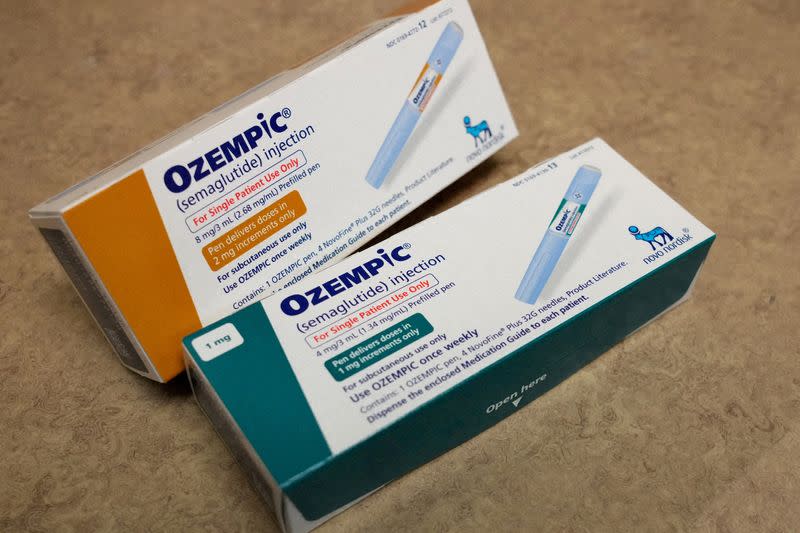 FILE PHOTO: Boxes of Ozempic, a semaglutide injection drug used for treating type 2 diabetes made by Novo Nordisk, is seen at a Rock Canyon Pharmacy in Provo, Utah, U.S. March 29, 2023. REUTERS/George Frey/File Photo