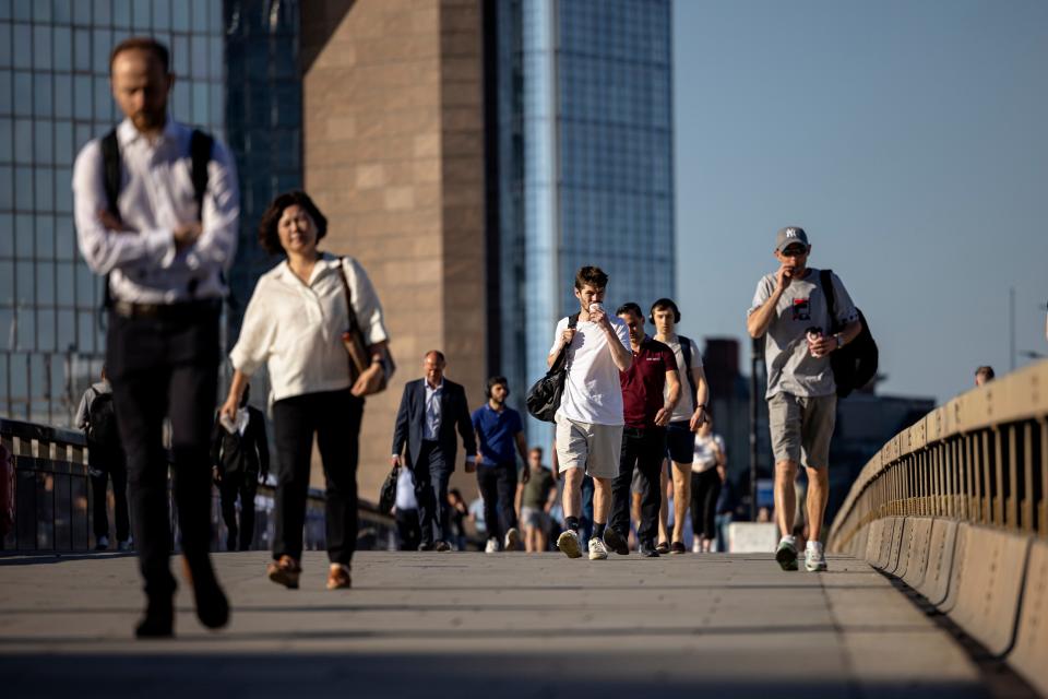 Morning commuters cross London Bridge on Monday (Getty Images)