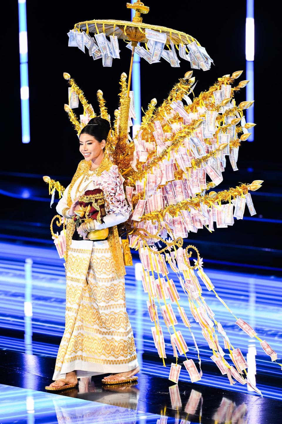 Miss Myanmar 2023 participates in the Miss Universe National Costume Contest.