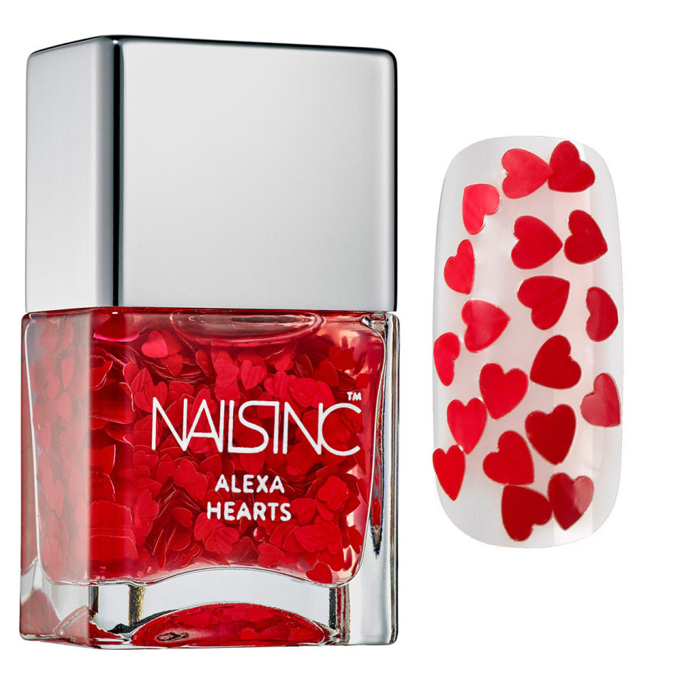 The perfect topcoat to sport on Valentine’s Day, packed with tiny red hearts. Nailsinc Alexa Hearts ($16)