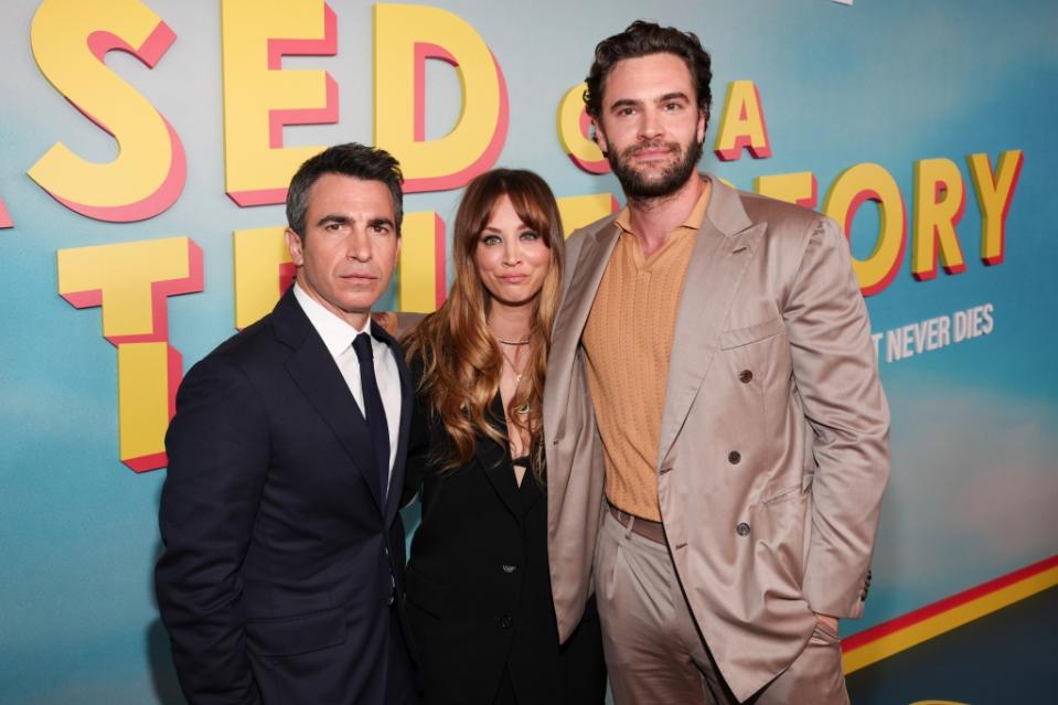 Chris Messina, Kaley Cuoco at the premiere of "Based On A True Story" held at The Pacific Design Center on June 1, 2023 in West Hollywood, California.