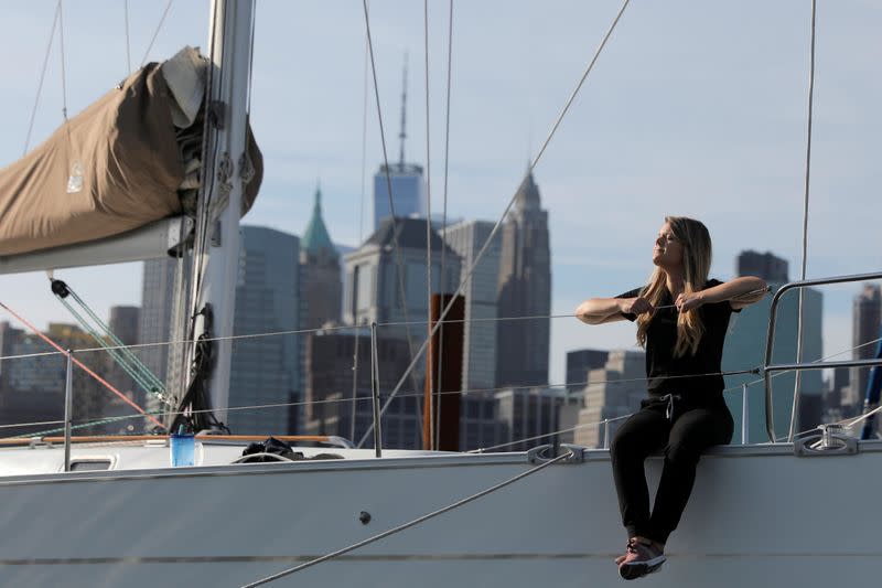 Registered nurse, Rachel Hartley, living on a boat during the outbreak of the coronavirus disease (COVID-19) in Brooklyn, New York City