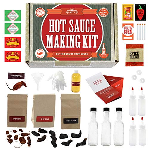 Hot Sauce Kit (Makes 7 Lip Smacking Gourmet Bottles) Featuring Heirloom Peppers From 5th Generation Farmers, A Full Set Of Recipes, Storing Bottles & More! (Amazon / Amazon)