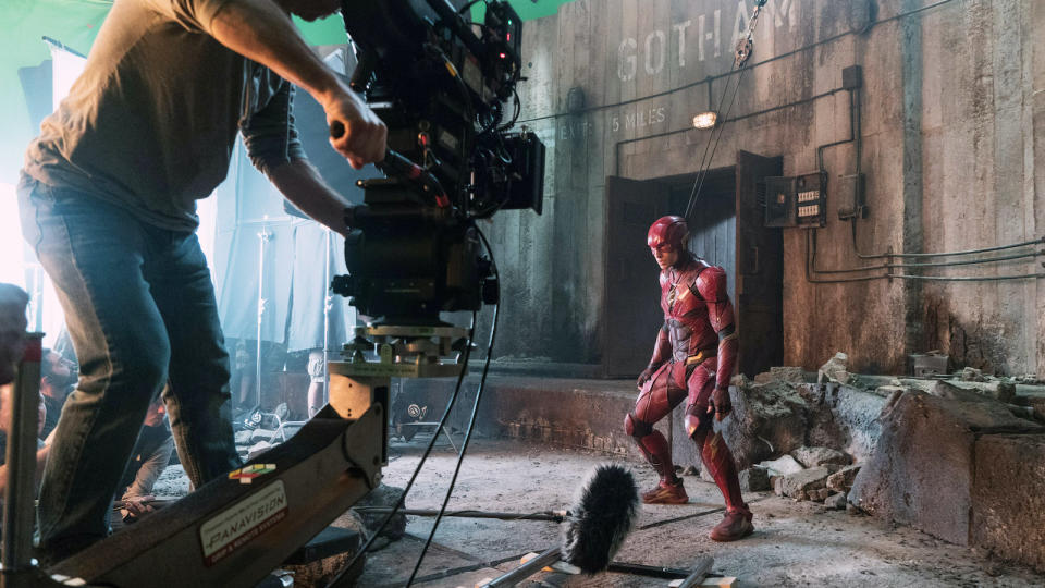 Ezra Miller as the Flash on the set of “Justice League.” - Credit: Warner Bros. / courtesy Everett Collection