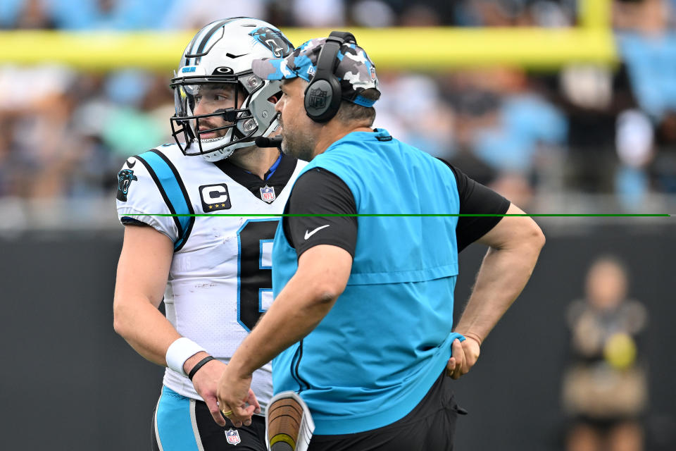Baker Mayfield (left) and the other Carolina Panthers quarterbacks under team owner David Tepper and now former head coach Matt Rhule simply haven’t been good enough. (Photo by Grant Halverson/Getty Images)