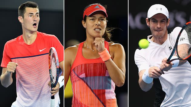 Bernard Tomic, Ana Ivanovic and Andy Murray in action on day six.