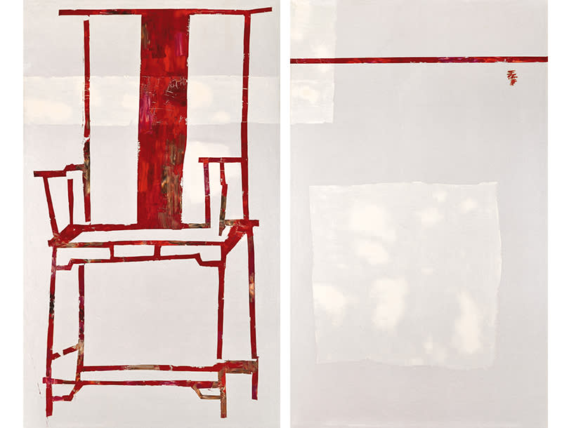 王懷慶《一根紅線》（雙聯作）油彩畫布，200 × 120 cm × 2，2008年作 | 估價：HK$ 16,000,000 - 25,000,000
