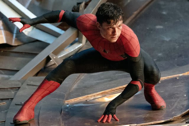 <p>Matt Kennedy/Sony Pictures Releasing/Marvel Entertainment/Courtesy Everett Collection</p> Tom Holland as Spider-Man in 2021's "Spider-Man: No Way Home."