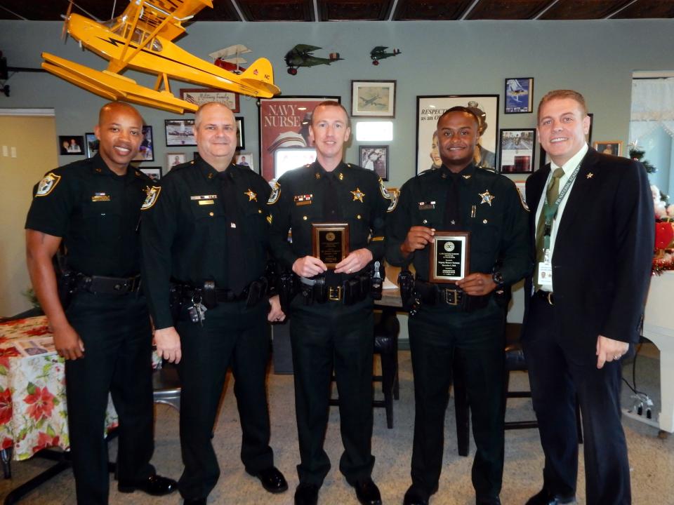 Capt. Milo Thornton, Lt. Steve Stoll, Sgt. Jeremy Shepherd, Deputy Romeo Santana, and Maj. Eric Flowers of the Indian River County Sheriff’s Office.