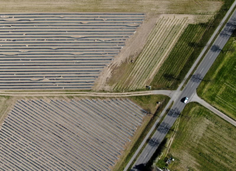 An aerial picture shows an asparagus field near Dormagen