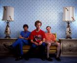 This 2004 photo provided by Twentieth Century Fox and Paramount Pictures shows Jon Gries, as Uncle Rico, from left, Jon Heder, as Napoleon Dynamite, and Aaron Ruell, as Kip, in a scene from movie "Napoleon Dynamite." (Twentieth Century Fox/Paramount Pictures via AP)