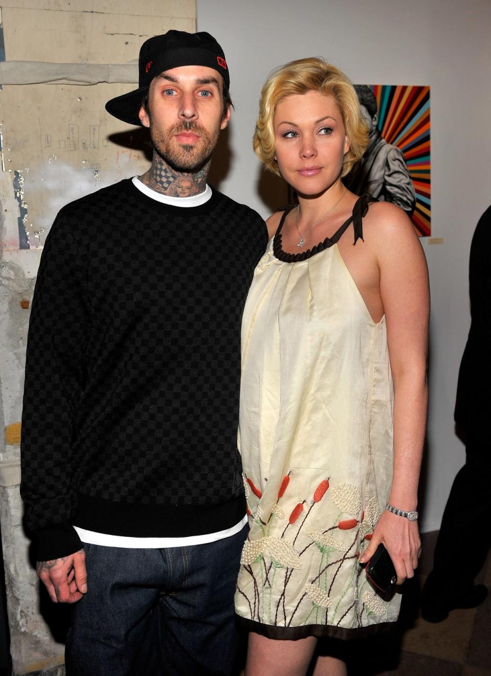 Travis Barker and Shanna Moakler attend the launch of Worlds on Fire: Grammy-Nominated Artist Exhibition at Pacific Electric Lofts on February 2, 2009 (Getty Images)