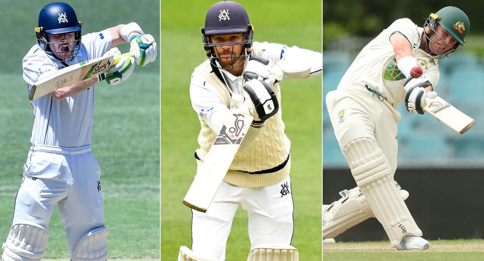 Pictured left to right are Victoria cricket stars Will Pucovski, Peter Handscomb and Marcus Harris.