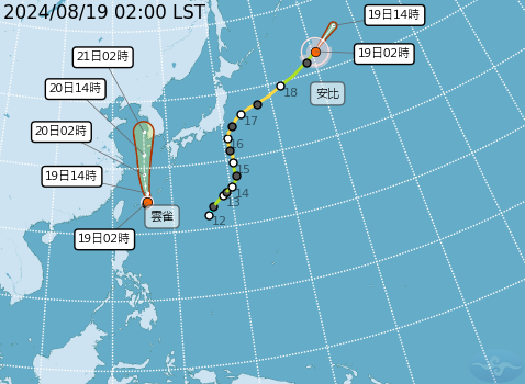 輕颱雲雀不利發展，預計不會影響台灣。取自中央氣象署