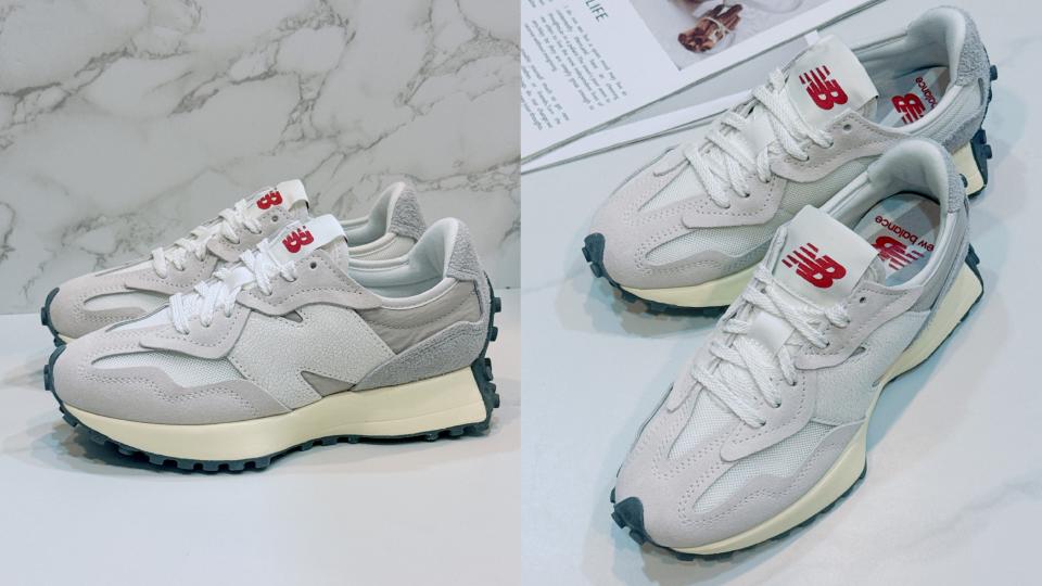 美腿球鞋推薦：New Balance 327 「海鹽灰」！圖片來源：編輯拍攝