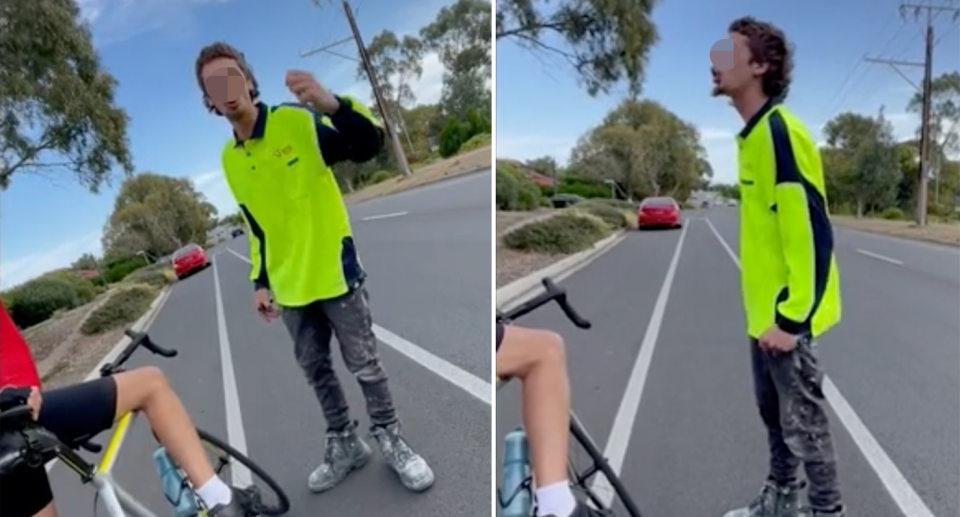 The driver pulled over to hurl abuse at the pair of cyclists.