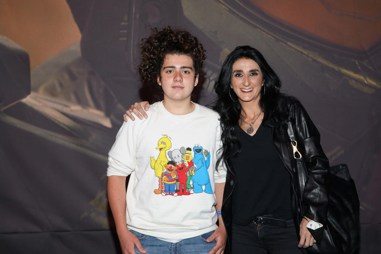 MEXICO CITY, MEXICO - MARCH 24: (R) Bárbara Torres and his son attend the blue carpet of Paramount's 'Halo: The Series' at  on March 24, 2022 in Mexico City, Mexico.  (Photo by Victor Chavez/Getty Images)