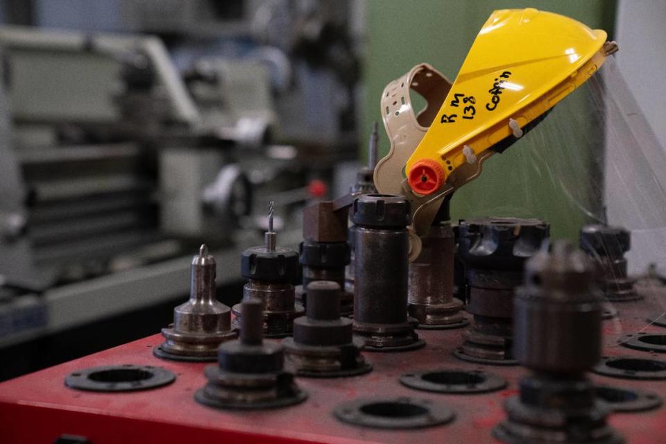 Welding equipment inside the Collinsville Area Vocational Center in Collinsville, Ill. on Sept. 21, 2023. The CAVC provides vocational training ranging from auto repair and precision machining to certified nursing and dental assisting.