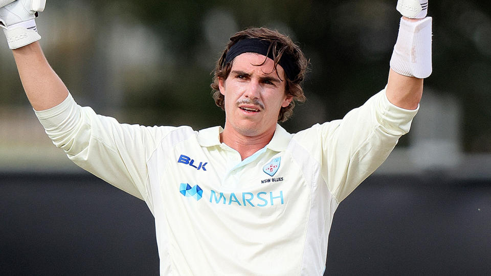 Sean Abbott, pictured here celebrating a century for NSW against Tasmania in the Sheffield Shield.
