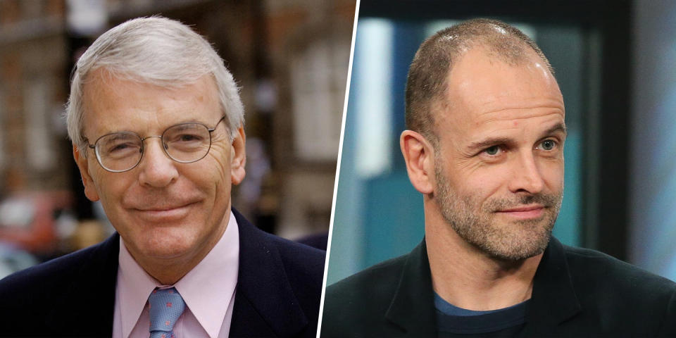 (L) Former Prime Minister John Major. (R) Jonny Lee Miller as John Major, Prime Minister. (Getty Images)