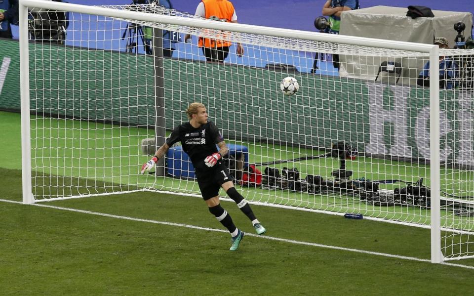 The ball creeps into the net after a blunder by Karius (AP)