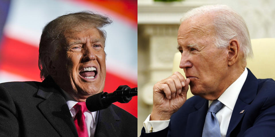 Former President Donald Trump and President Joe Biden. (Drew Angerer / Getty Images; Susan Walsh / AP)