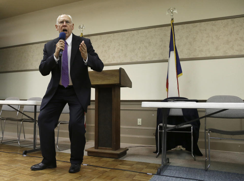 Rafael Cruz speaks during a tea party gathering Friday, Jan. 10, 2014, in Madisonville, Texas. The father of U.S. Senator Ted Cruz has turned some heads by calling for sending Barack Obama “back to Kenya” and dismissing the president as an “outright Marxist” out to “destroy all concept of God.” (AP Photo/Pat Sullivan)