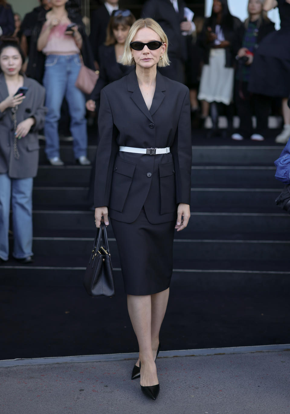 Carey Mulligan at the Prada fashion show during Milan Fashion Week on Sept. 19. (Photo by Andreas Rentz/Getty Images)