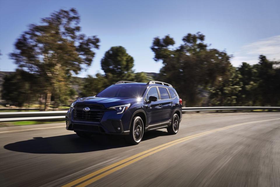 <p>If you've outgrown the <a href="https://www.caranddriver.com/subaru/forester" rel="nofollow noopener" target="_blank" data-ylk="slk:Forester;elm:context_link;itc:0;sec:content-canvas" class="link ">Forester</a> and <a href="https://www.caranddriver.com/subaru/outback" rel="nofollow noopener" target="_blank" data-ylk="slk:Outback;elm:context_link;itc:0;sec:content-canvas" class="link ">Outback</a>, meet the Subaru Ascent. Powered by a 260-hp flat-four, the Ascent's 277 pound-feet of torque gives it a hearty push when needed. The standard CVT helps this 4656-pound all-wheel-drive three-row get an EPA-estimated 27 mpg on the highway. Its long list of standard safety features is where the Ascent shines brightest. Even on the cheapest Ascent, forward-collision warning and automated emergency braking, lane-departure warning and lane-keeping assist, and adaptive cruise control are standard. A 6.5-inch touchscreen comes with Apple CarPlay and Android Auto, but step up to the Premium trim level for an 8.0-inch screen, Wi-Fi capability, and other features like blind-spot detection, rear cross-traffic alert, and the free choice of either a second-row bench or captain's chairs. Every Ascent has all-wheel drive.</p><ul><li>Base price: $35,120</li><li><em>C/D </em>rating: 6/10</li></ul><p><a class="link " href="https://www.caranddriver.com/subaru/ascent" rel="nofollow noopener" target="_blank" data-ylk="slk:MORE ABOUT THE ASCENT;elm:context_link;itc:0;sec:content-canvas">MORE ABOUT THE ASCENT</a></p>