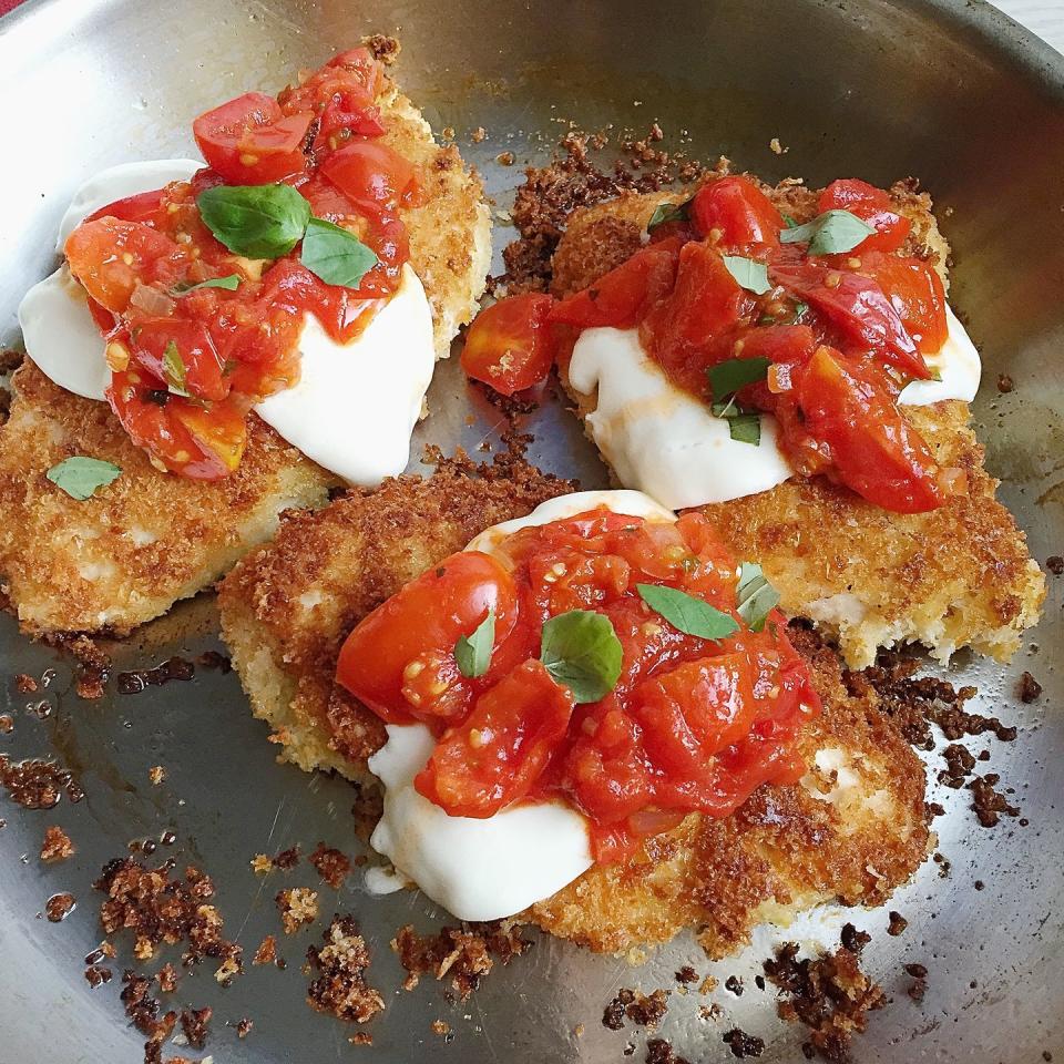 Crispy Chicken Parmesan with Tomatoes and Mozzarella