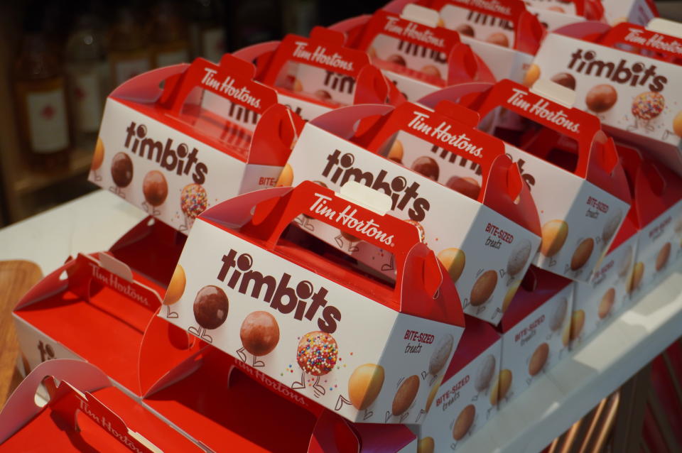 GUANGZHOU, CHINA - FEBRUARY 08: Desserts are seen at a Tim Hortons' store before its opening on February 8, 2021 in Guangzhou, Guangdong Province of China. Tim Hortons will open its first store in Guangzhou on Tuesday. (Photo by Lin Zejun/VCG via Getty Images)