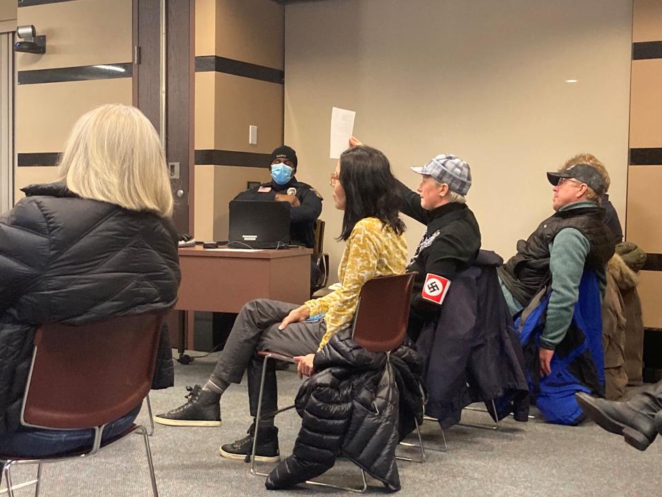 About 15 people not wearing masks spoke out against a mask mandate at the St. Cloud City Council meeting on Monday, Jan. 24, 2022.